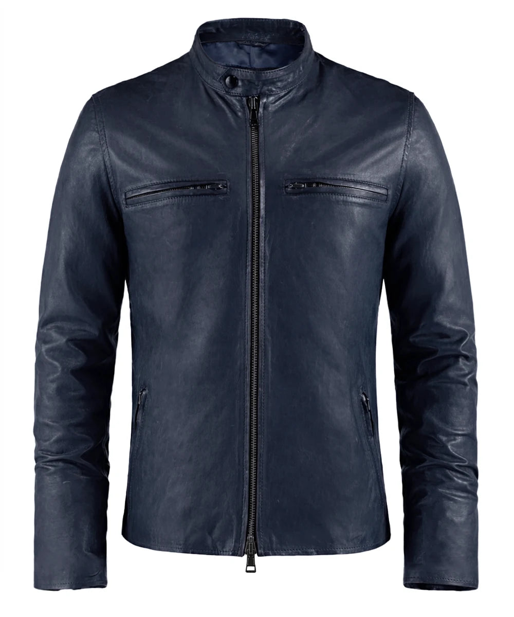 Men's Blue Leather Jacket – Café Racer | Soul Revolver