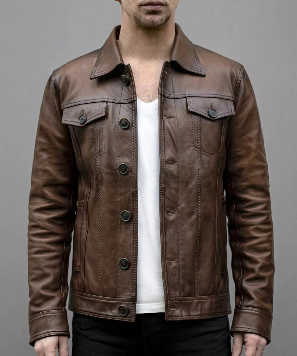 Soul Revolver Leather Jacket mens Trucker leather jacket