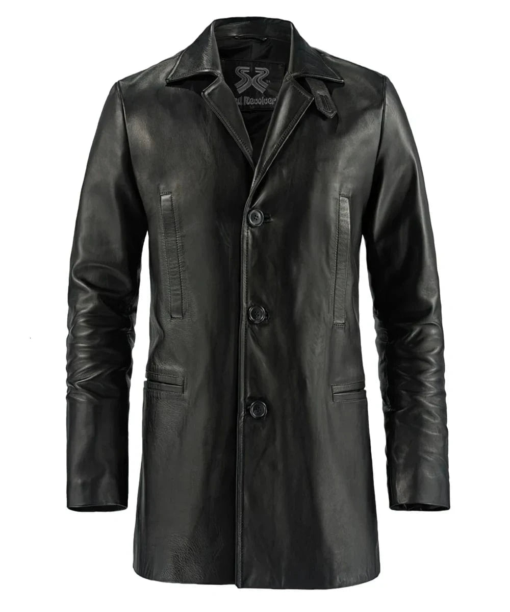 Vintage Men's Black Leather Coat Replica Max Payne