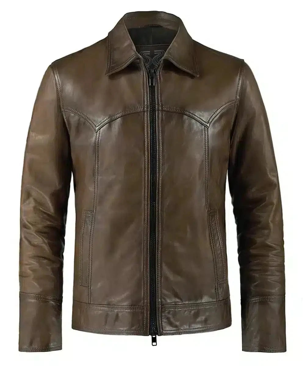 Men's Antique Brown Leather Jacket - Phonics