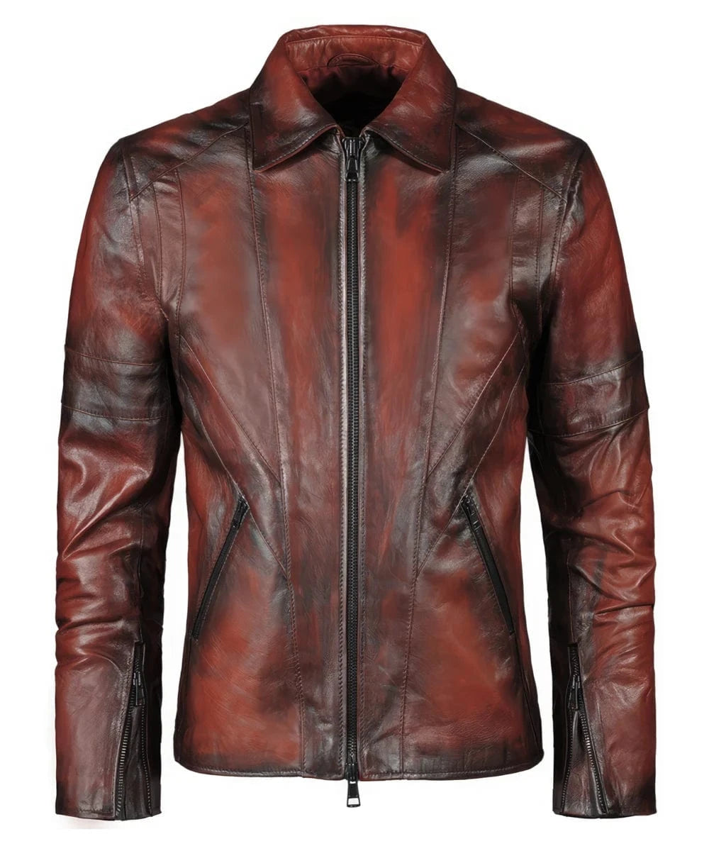 Men's Red Leather Jacket Wraith