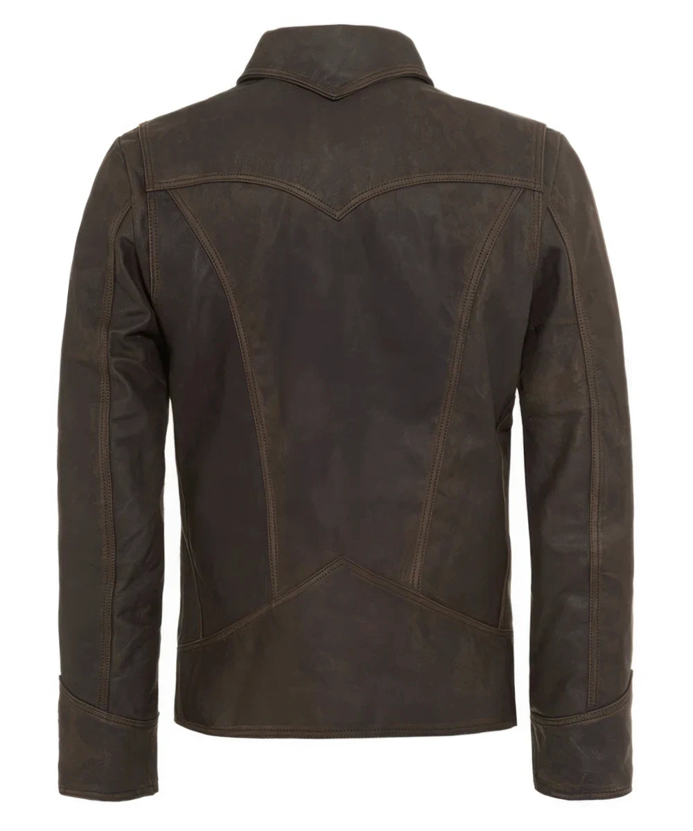 Back view of mens brown leather jacket from x-men: days of future past.