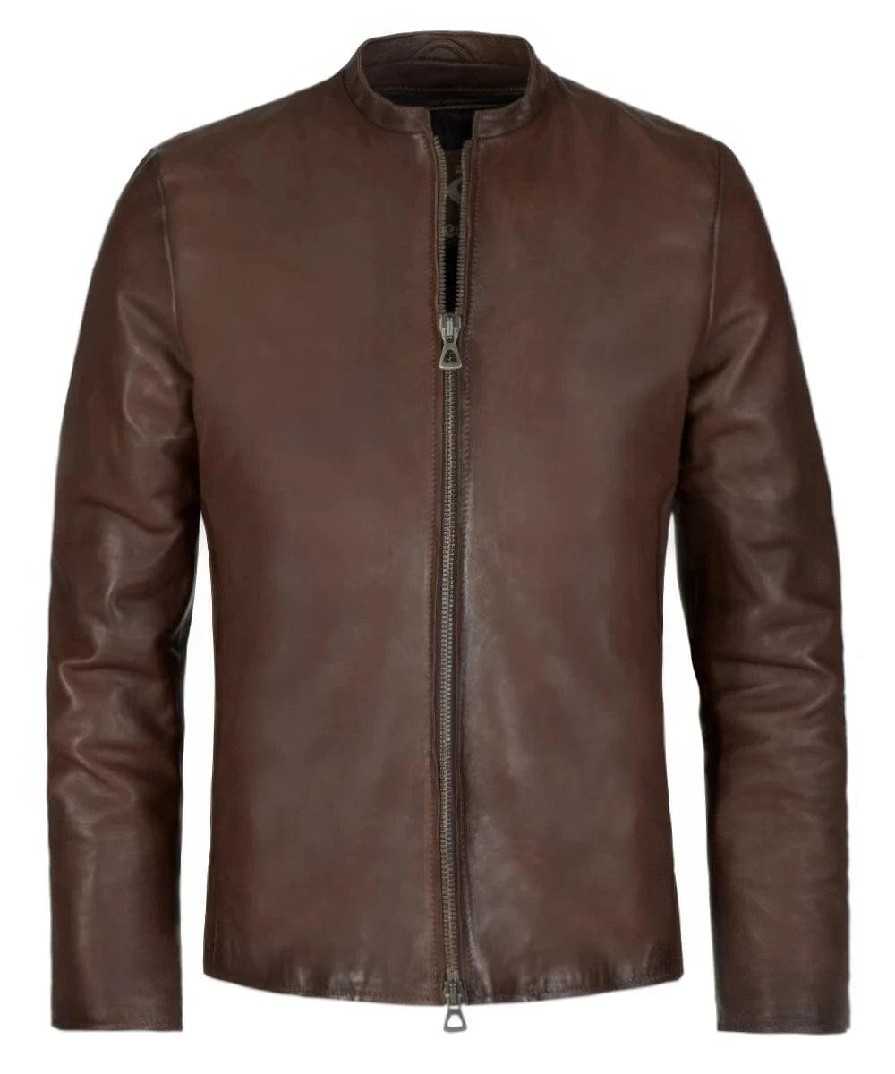 Brown Italian Calf Leather Jacket for Men Flint