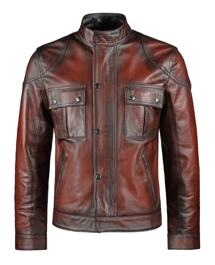 wesley red leather jacket front