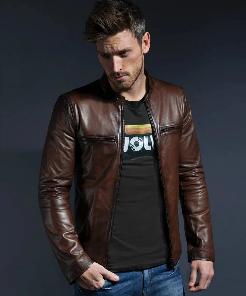 cafe racer biker style leather jacket