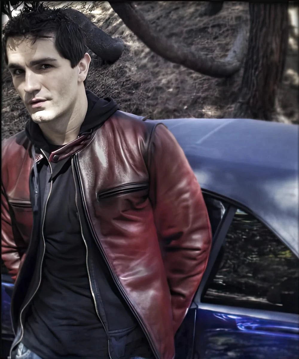 Mens Red Vintage Leather Jacket Cafe Racer