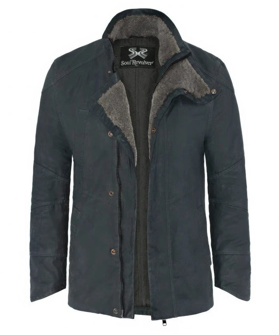 2049 green  jacket with shearling lining detail