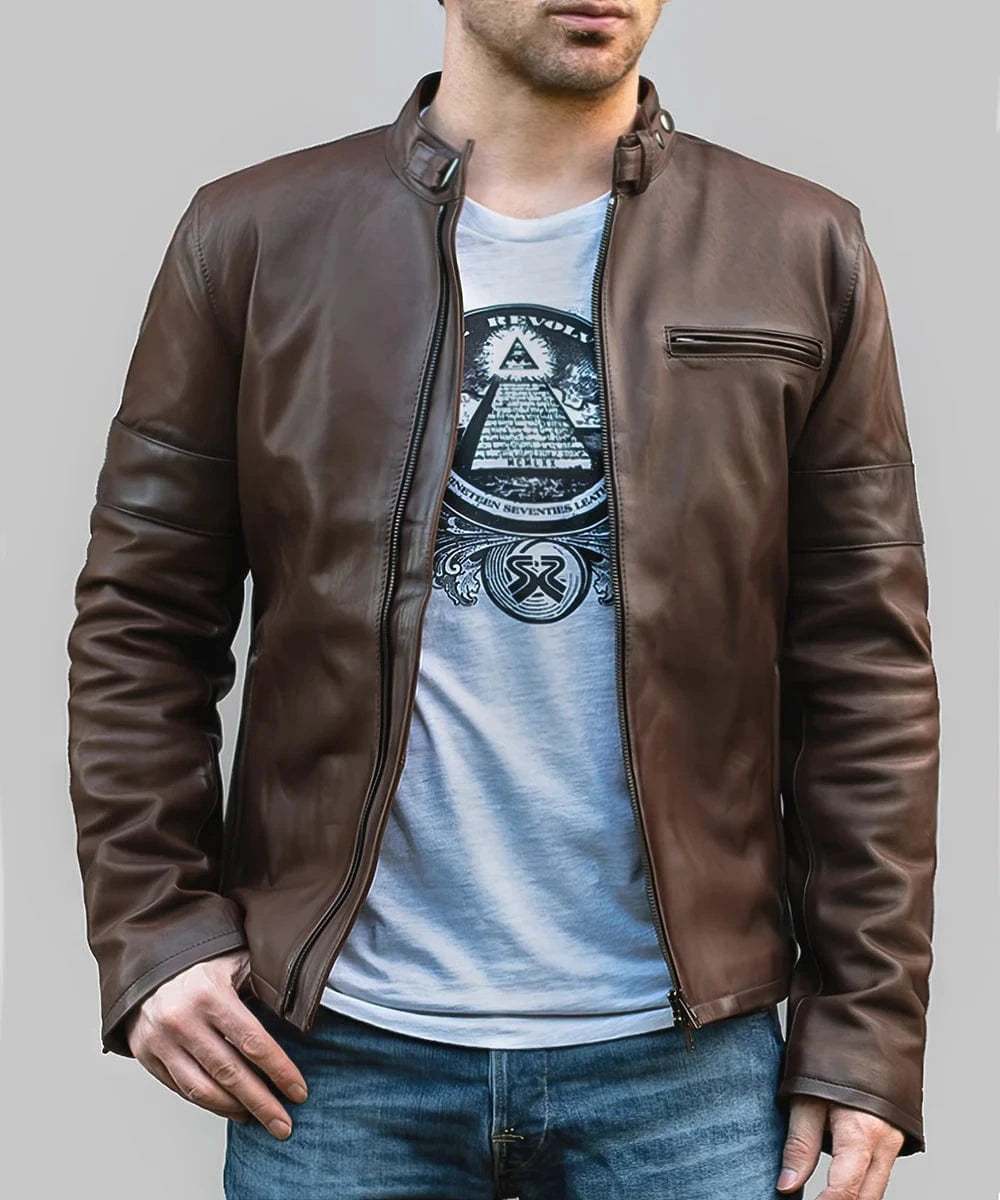 daytona brown biker leather jacket
