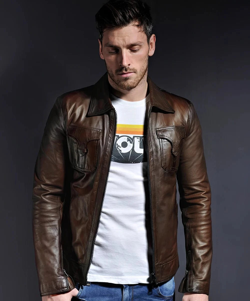 drifter vintage brown leather jacket