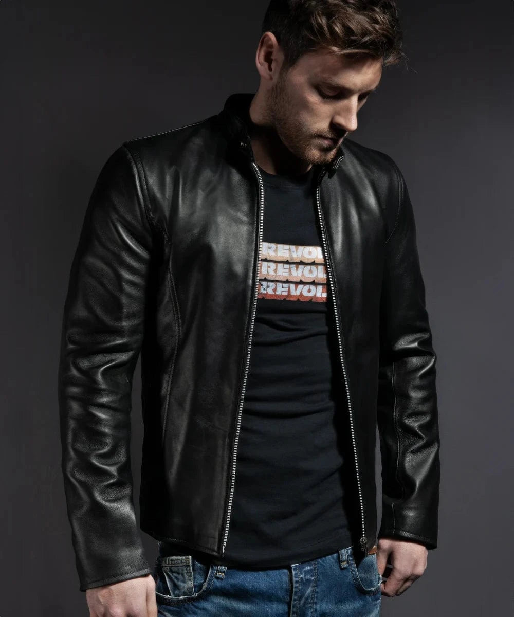 evolver leather jacket with vintage subtle lines
