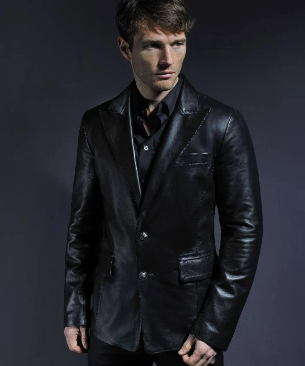Forsaken mens black leather blazer
