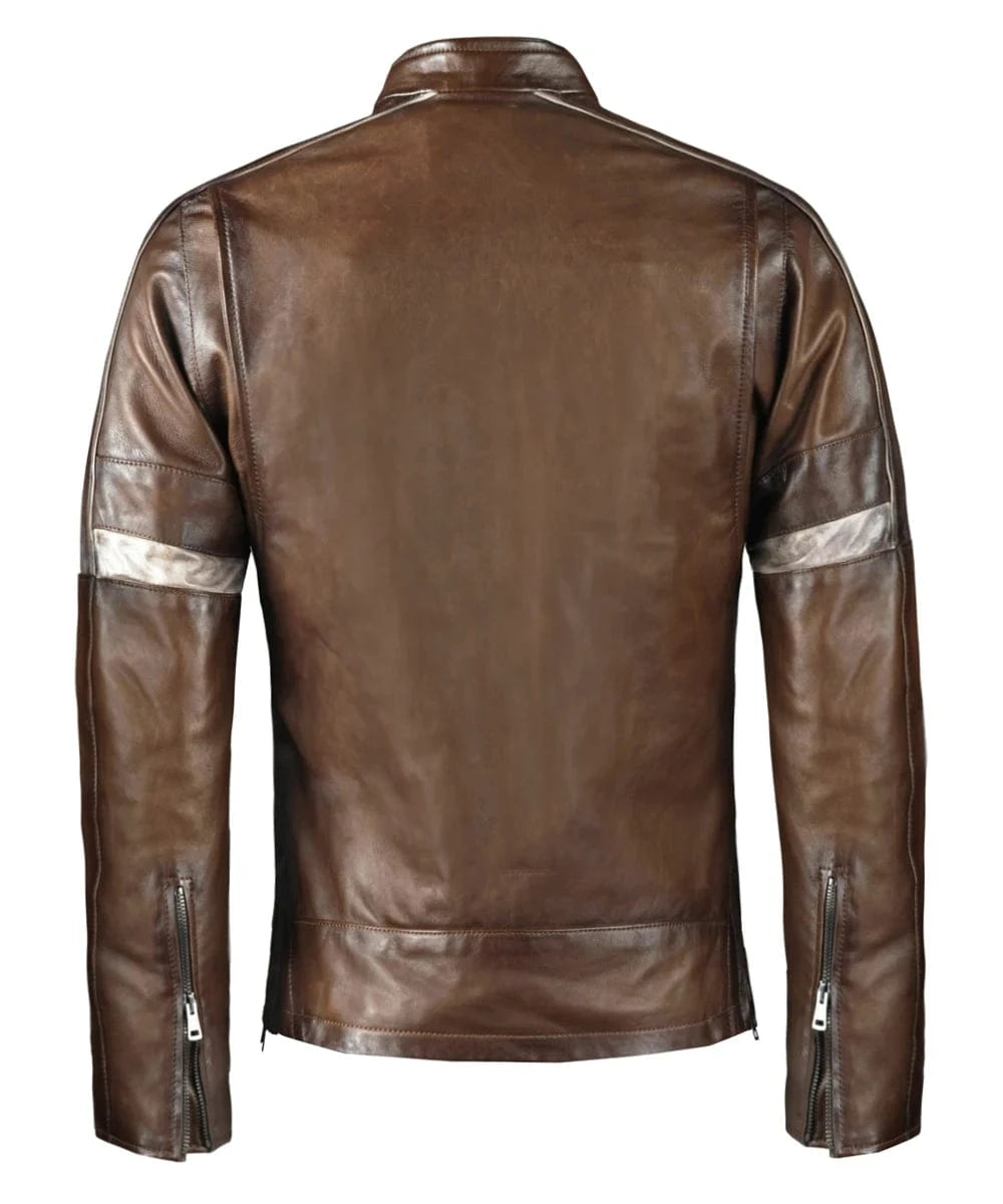 hero mens brown leather jacket back