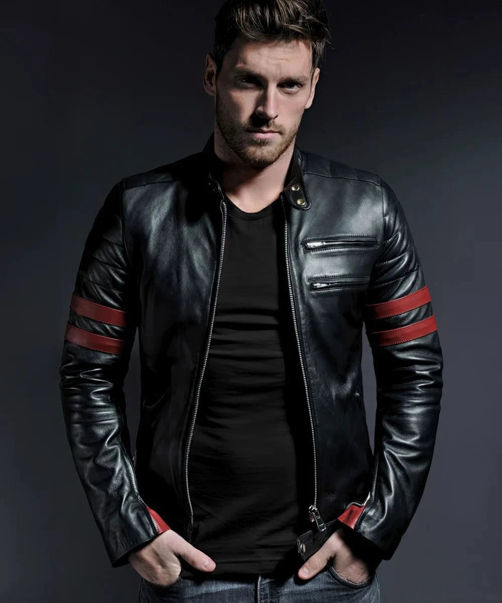 hybrid mens racer leather jacket