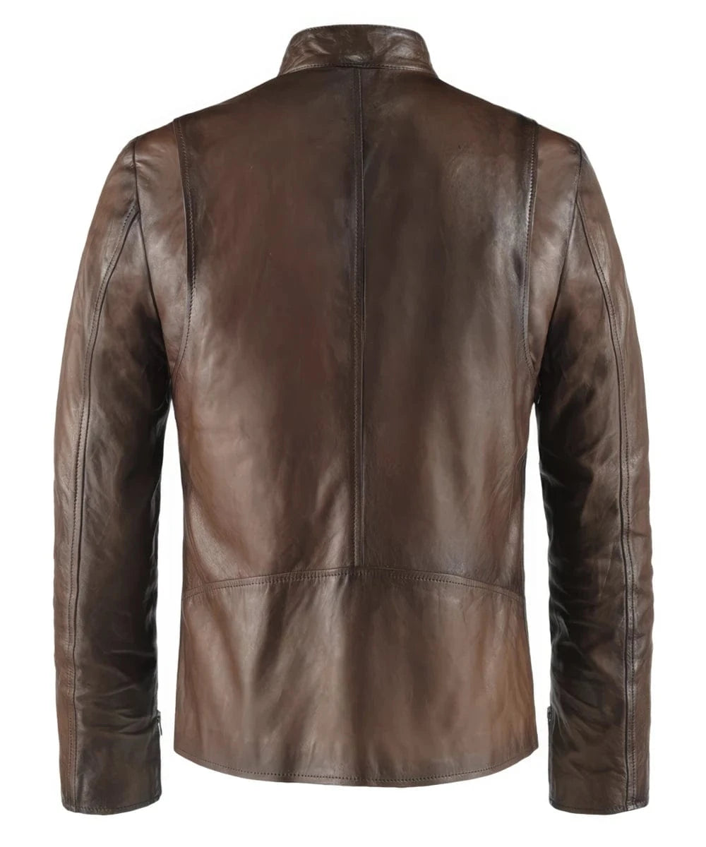 Replica Men's Brown Leather Biker Jacket Iron Man