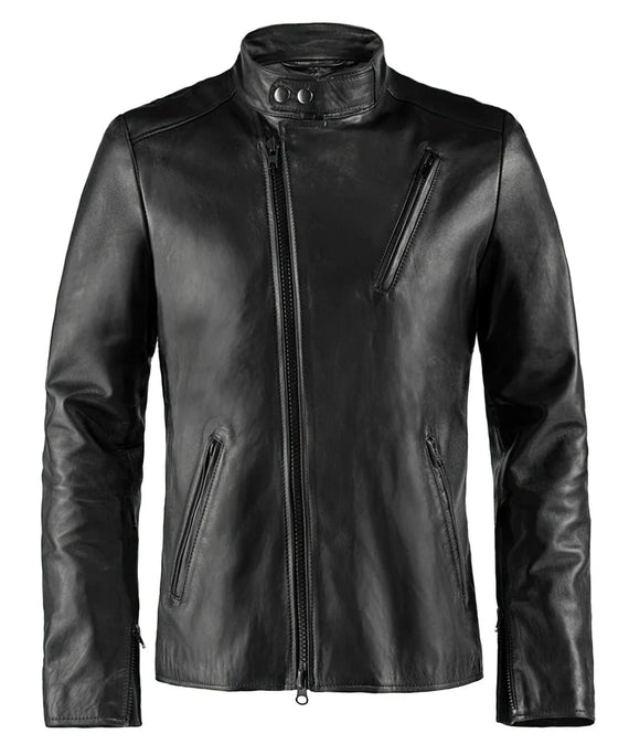 Iron Man movie replica black leather jacket with slim fit cafe racer styling