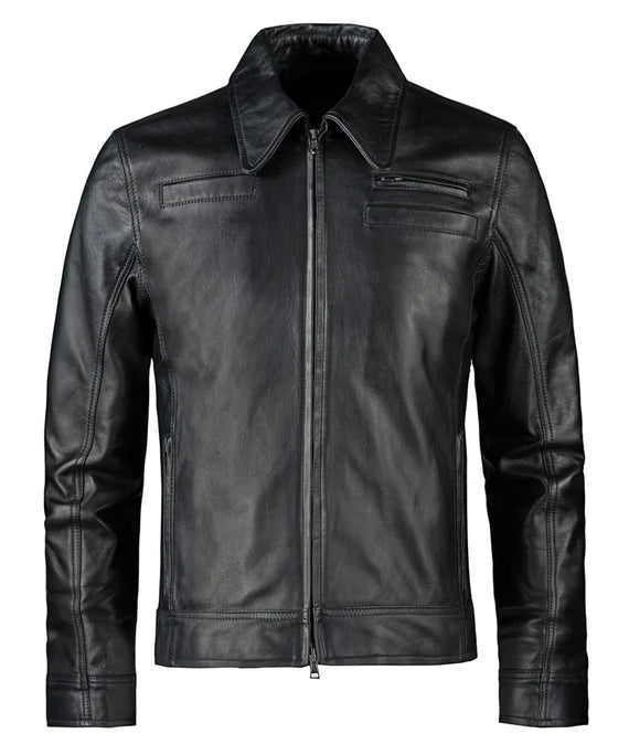 Looper movie replica black leather jacket with slim fit vintage styling