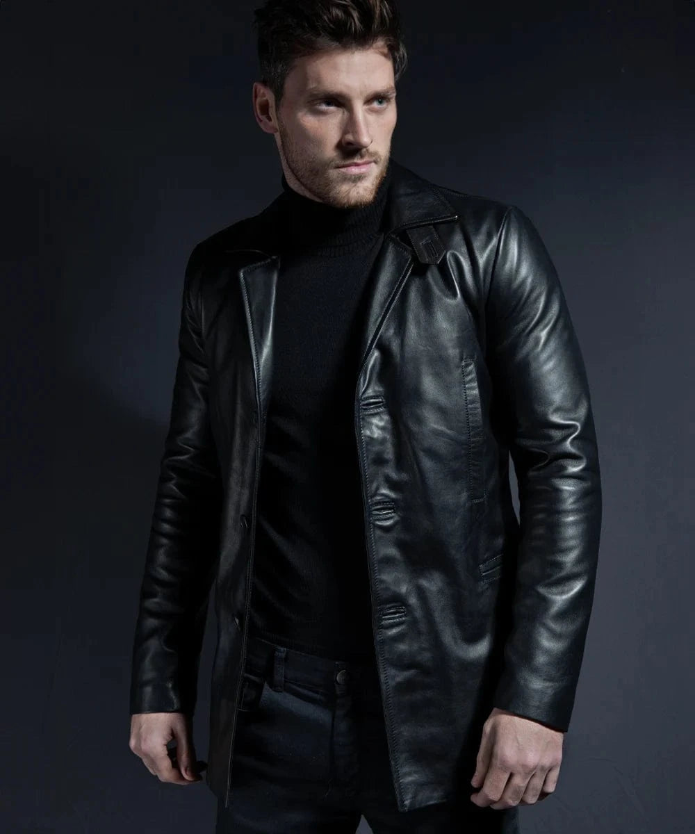 max payne men’s black leather coat
