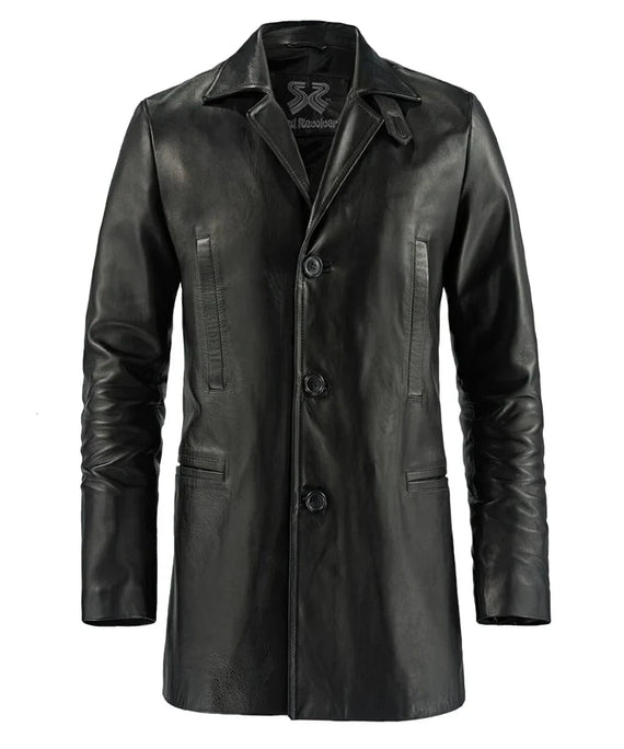 Max Payne movie replica black leather coat with slim fit vintage styling and classic noir inspired design