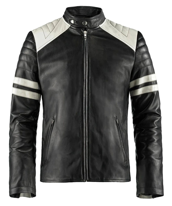 Mayhem Fight Club film replica black leather jacket with slim fit vintage biker styling inspired by Brad Pitt