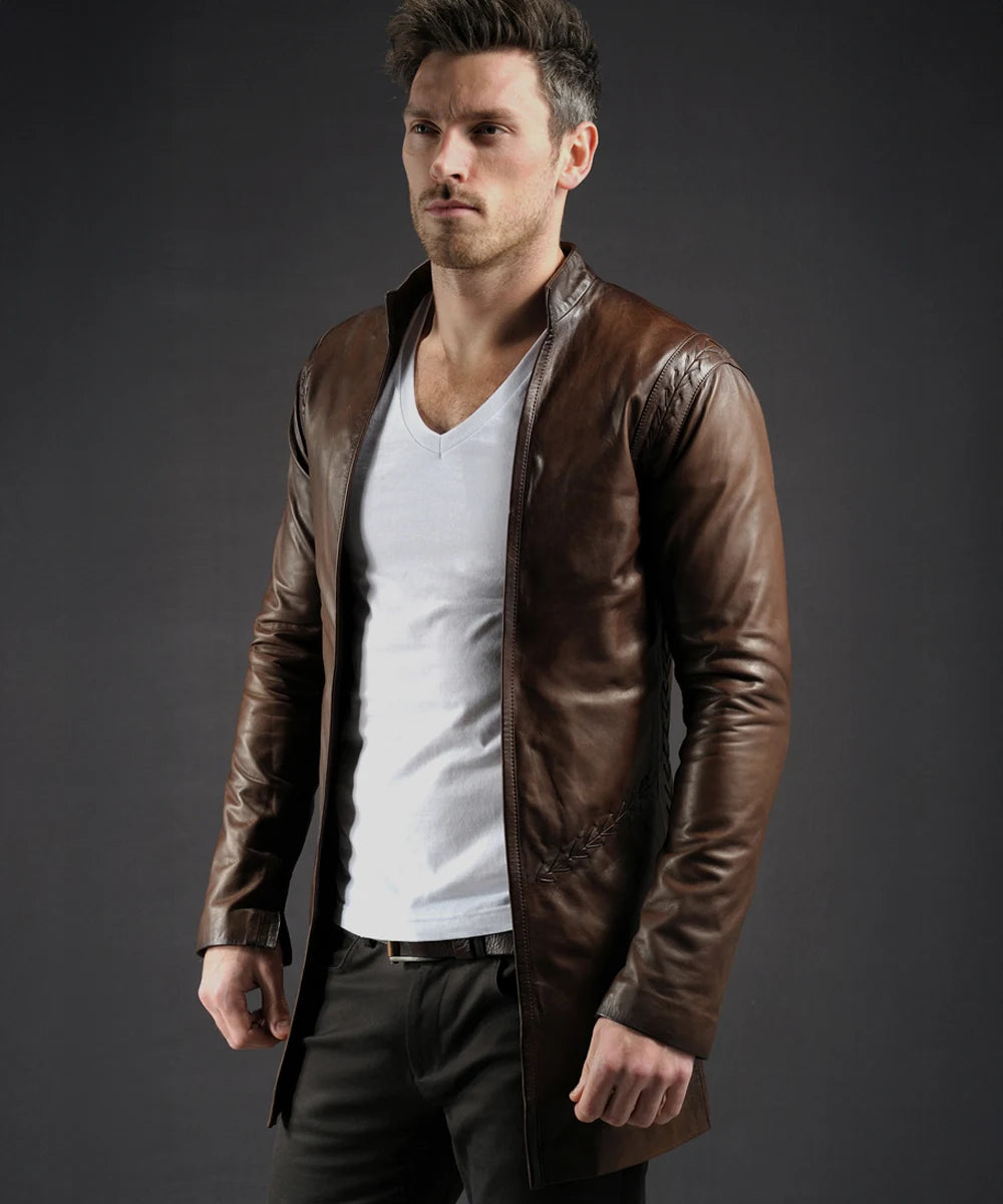 The Lord of the Rings Aragorn duster coat for men in antique brown leather.