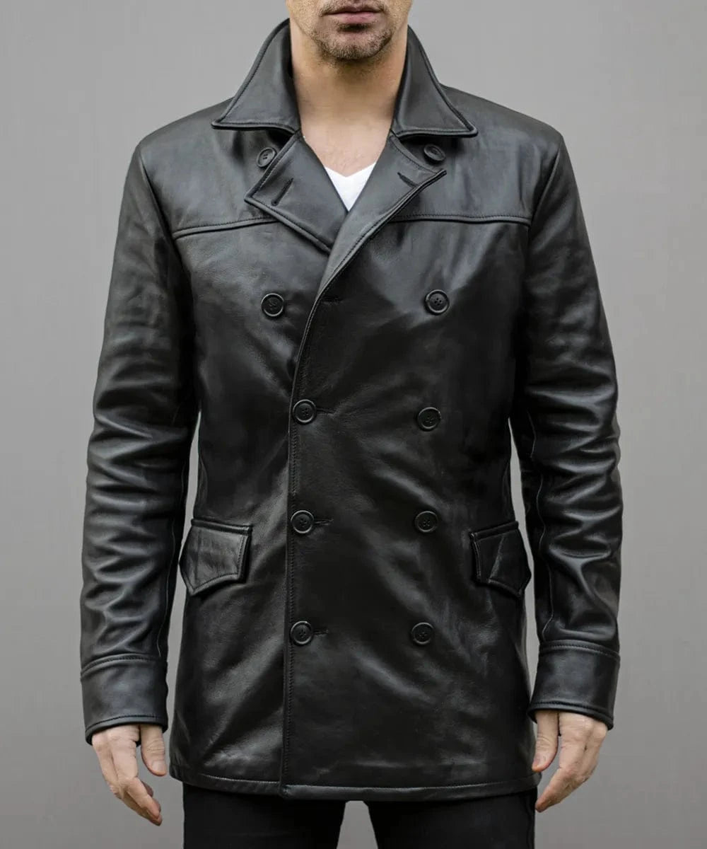 raven vintage button leather coat