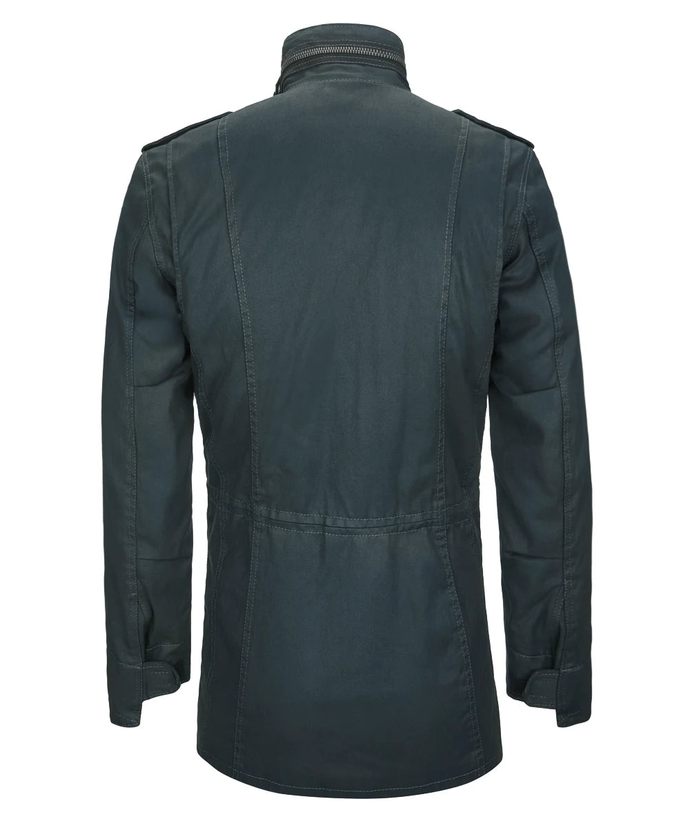 back view of the reese m-65 jacket for men made of luxury italian cotton.