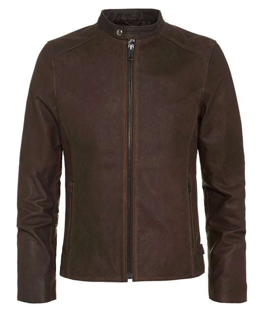 Men's brown leather jacket. Italian calf, vintage style.