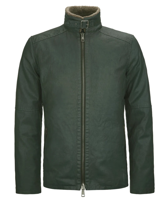 Green cotton jacket for men with shearling collar made in Italy