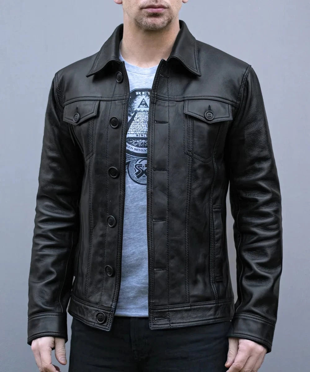 Soul Revolver Vintage Style Leather Jacket mens Trucker leather jacket
