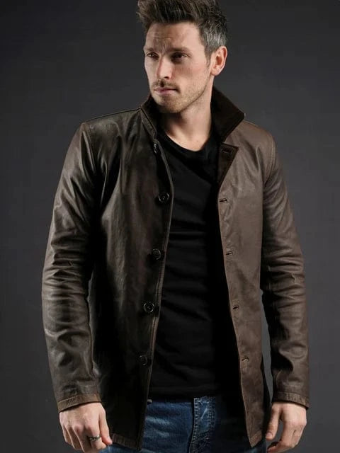 winchester mens brown leather coat