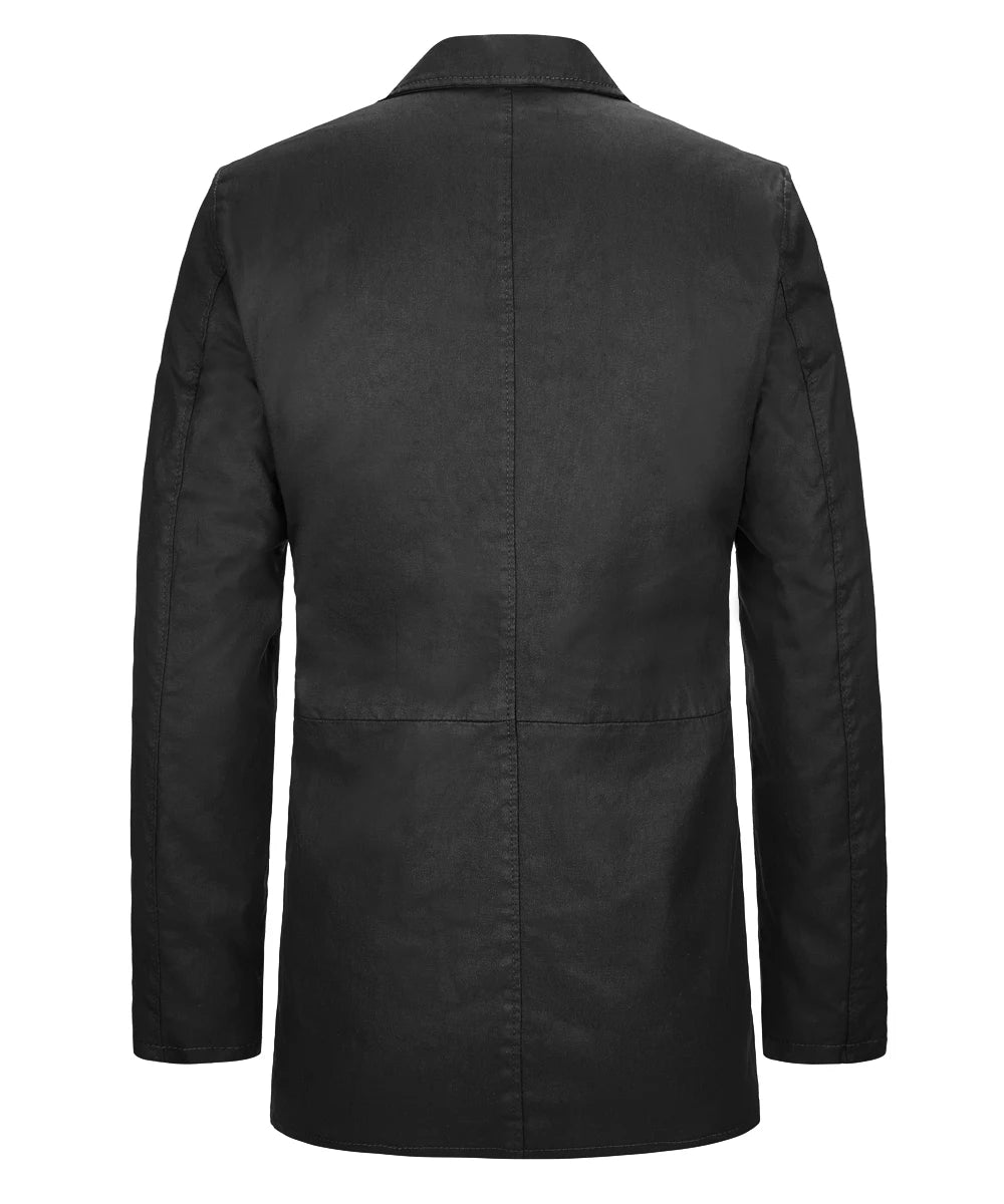 Back view of Dean Winchester Supernatural replica black cotton jacket with vintage styling