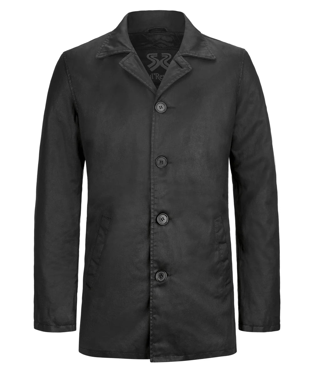 Front view of Dean Winchester Supernatural replica black cotton jacket with vintage styling