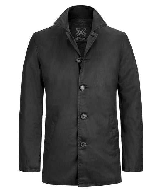 Winchester Mens black cotton coat. Button closure. Supernatural replica jacket.