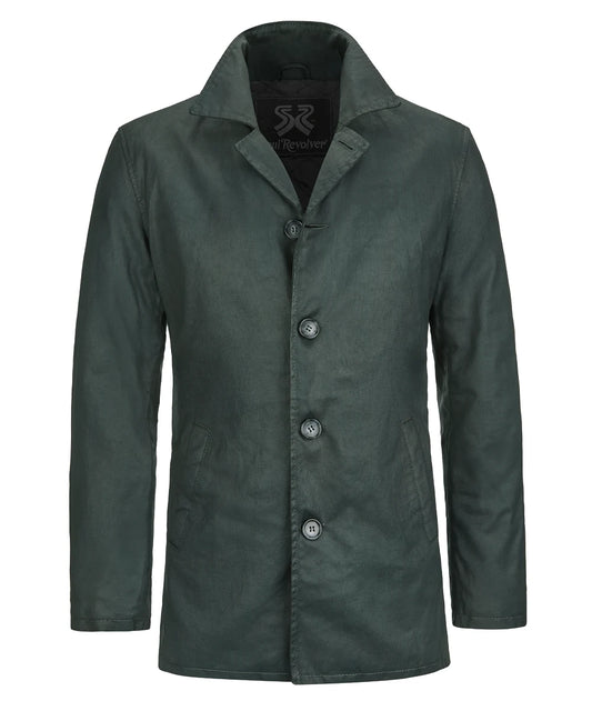 Men's green coat with button detail. Italian cotton Supernatural replica.