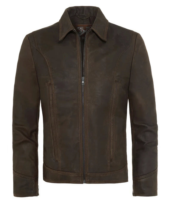 Back view of Logan Wolverine X-Men Days of Future Past replica brown calf leather jacket with vintage styling