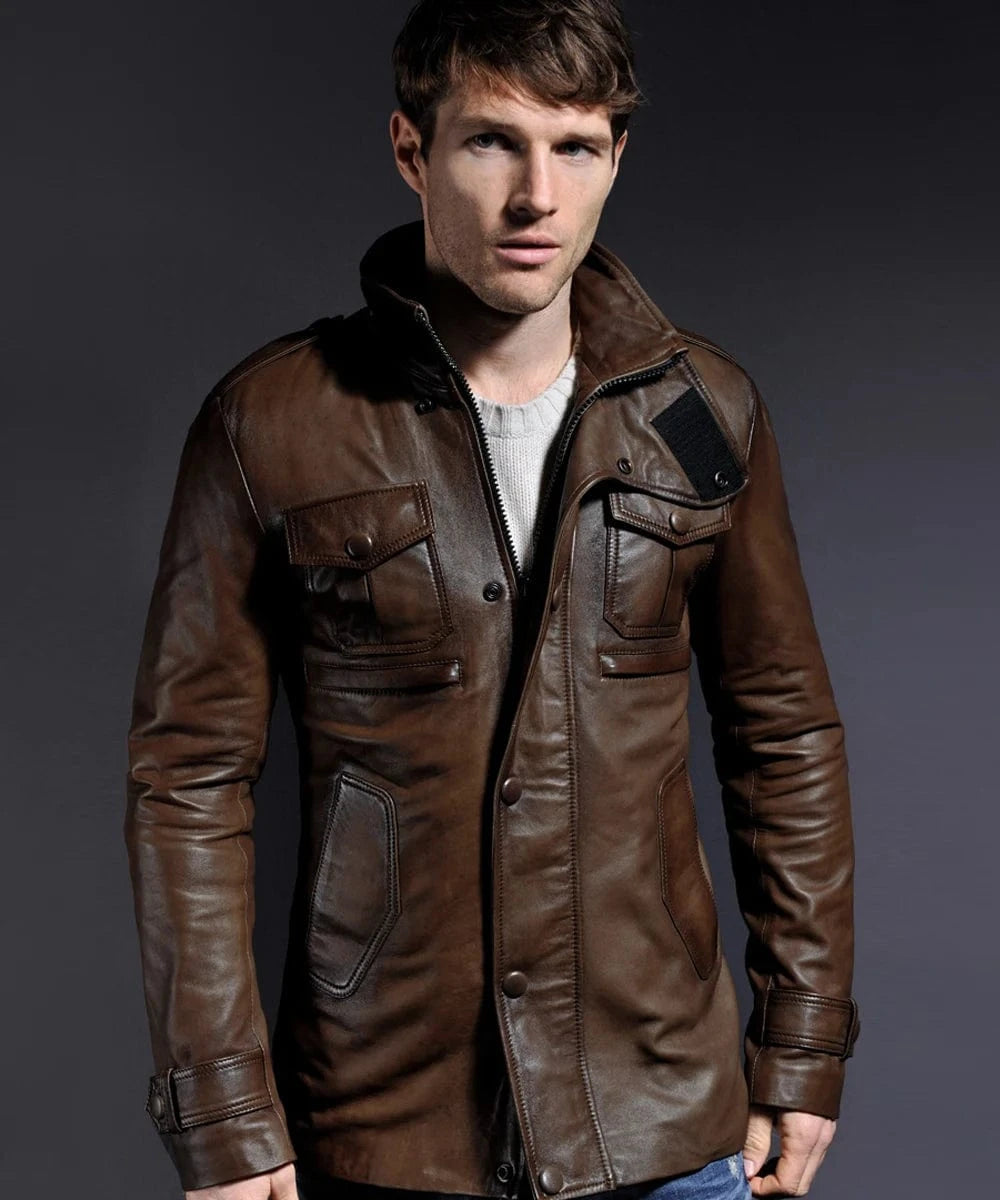 yushan brown high collar jacket