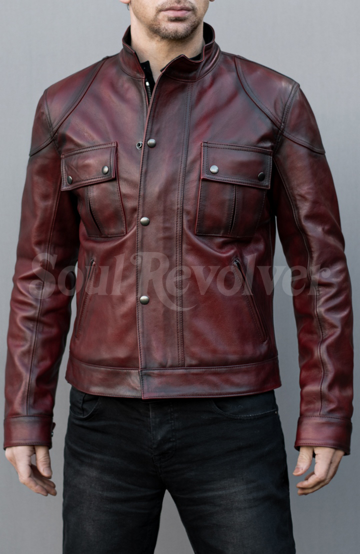 Wanted Wasley Deap Red Leather Jacket for Men
